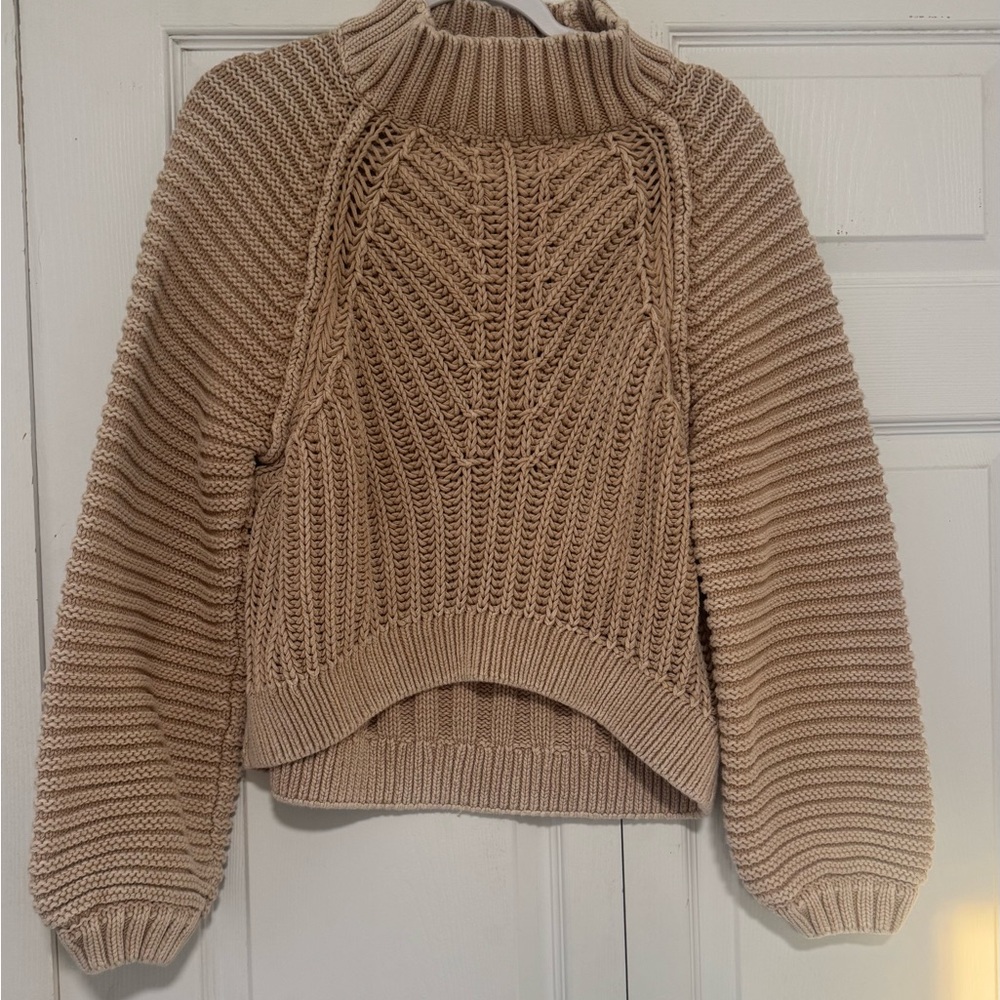Free People Textured Knit Tan Sweater